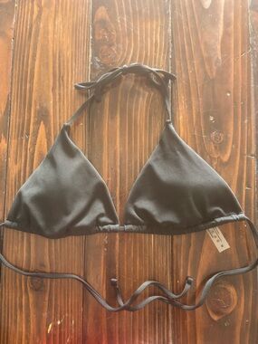 Black Ribbed Triangle Bikini Top